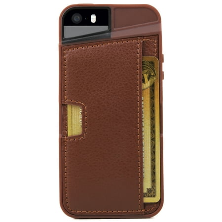 iPhone 5/S/SE Wallet Case - Q Card Case for iPhone 5/5S/SE by CM4 - Protective Wallet Cover (Mahogany