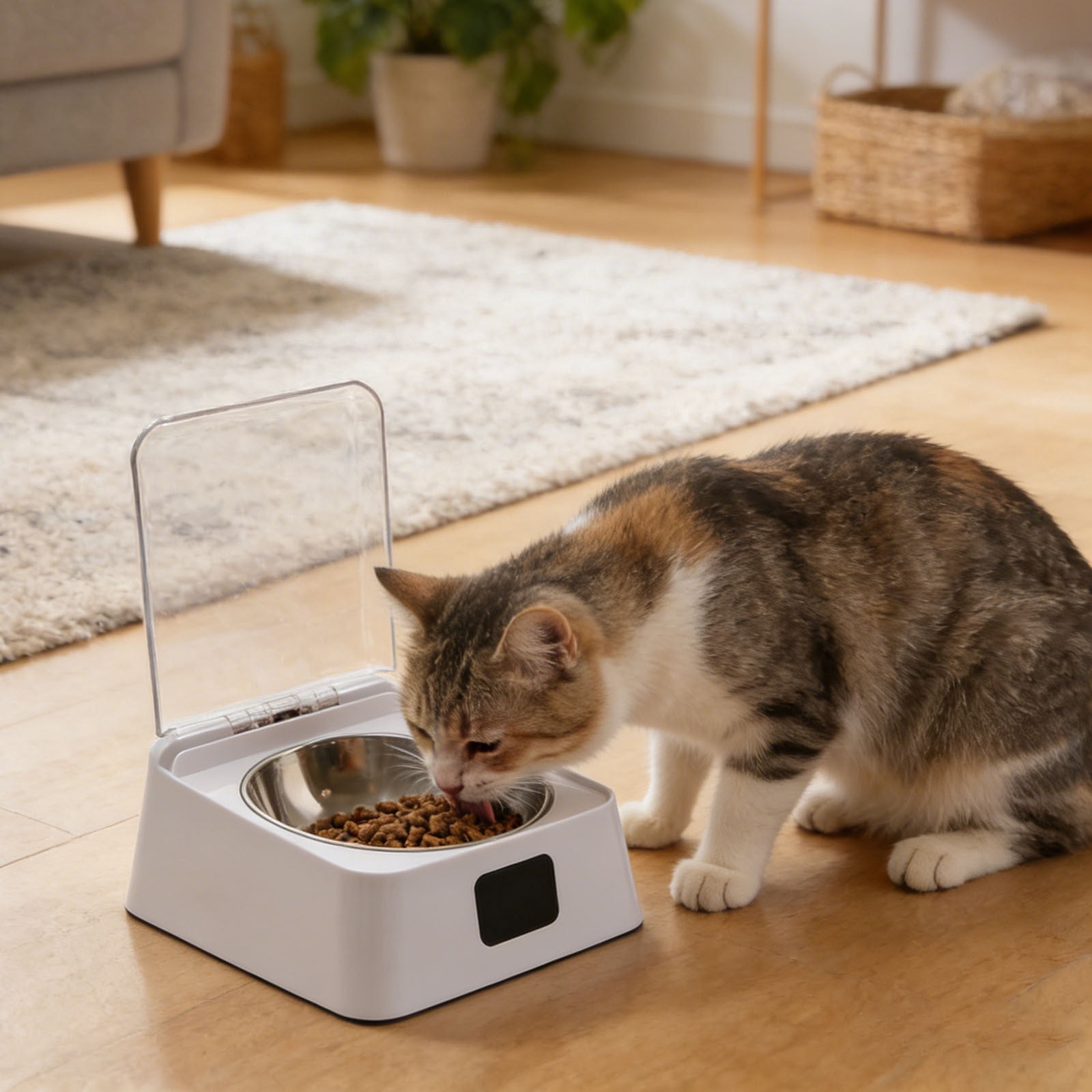 Gytml Automatic Pet Food Dispenser With Sensor Lid, Smart Cat Feeder With Detachable Bowl, Rechargeable Pet Feeding Station For Cats Dogs White-21x17x9.2cm