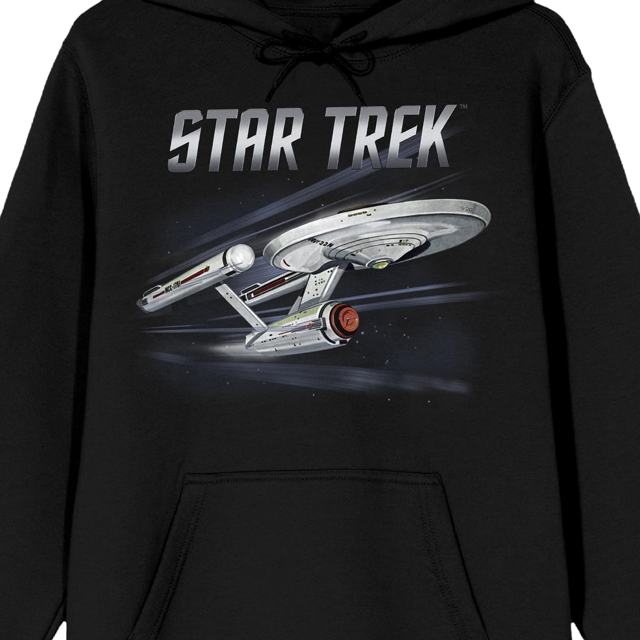 Star Trek NCC-1701 Warp Drive Long Sleeve Black Adult Hooded Sweatshirt-XL