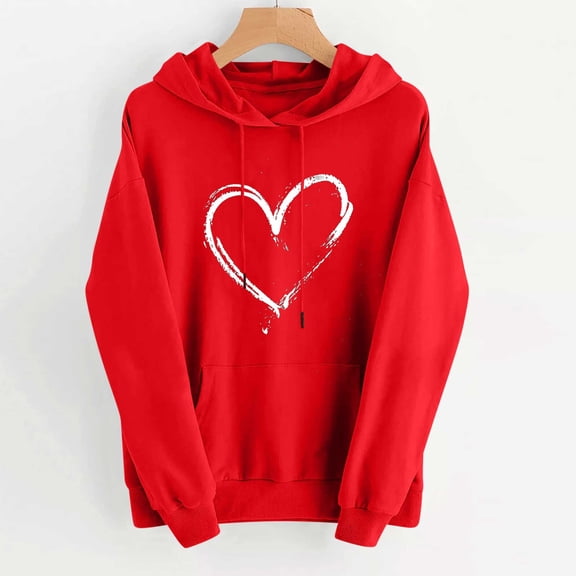 mihongmao Valentines Oversized Hoodies for Women's Print Winter Hoodie Pullover Long Sleeved Comfortable Sweatshirt Red 2X