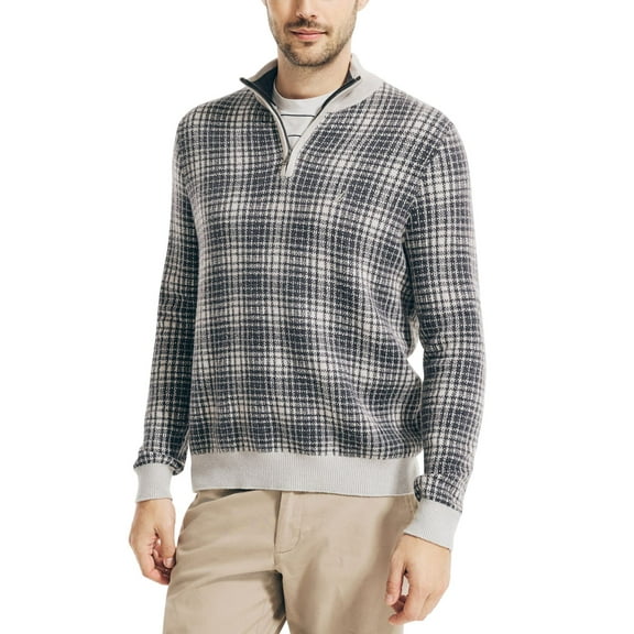 Nautica Men’s Sustainably Crafted Plaid Quarter-Zip Sweater Size: XXX-Large
