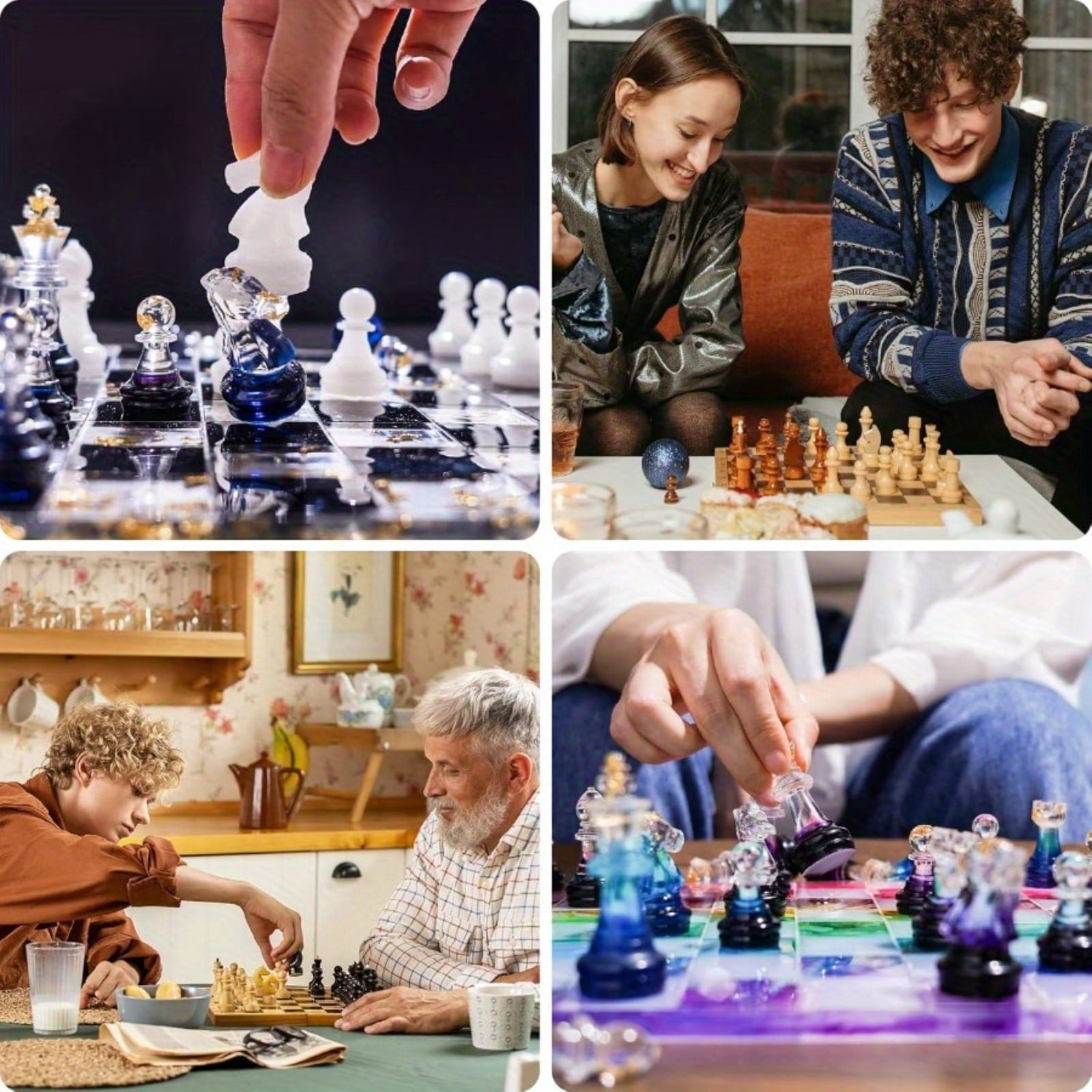 18Pcs/Set Chess Resin Molds, Epoxy Resin Chess Set Molds, Containing 16 Pieces Chess Checkers and Chess Board Epoxy Silicone Molds, Resin Casting Molds for DIY Chess Board Making