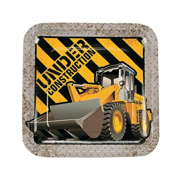 Construction Zone Sq Dinner Plates - Party Supplies - 8 Pieces