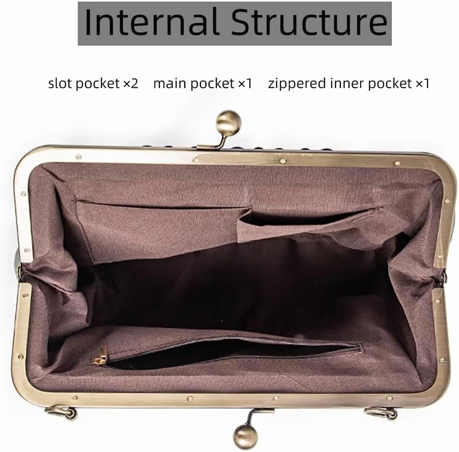 Handbag for Women Leather Shoulder Bag Kiss Lock Top Handle Satchel Purse Vintage Crossbody Bag Evening Clutch Purses