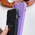 thumbnail image 3 of Cute Slim Wallet Case Compatible with iPhone 12, Soft Silicone Cases with Card Holder, 360° Rotation KickstandMatte Candy Color Protective Cover Back(Purple), 3 of 11