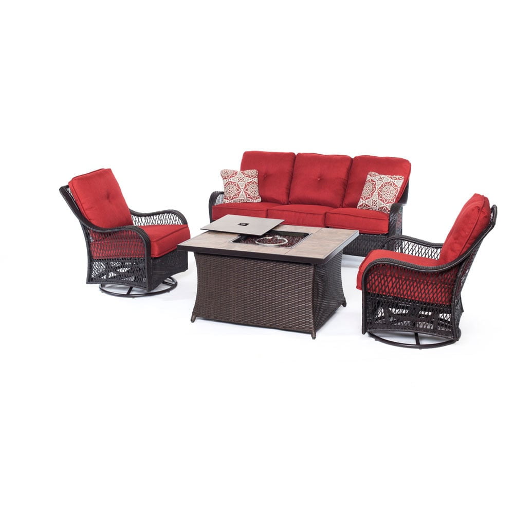Cambridge Outdoor Merritt 4Piece Woven Fire Pit Lounge Set in Red