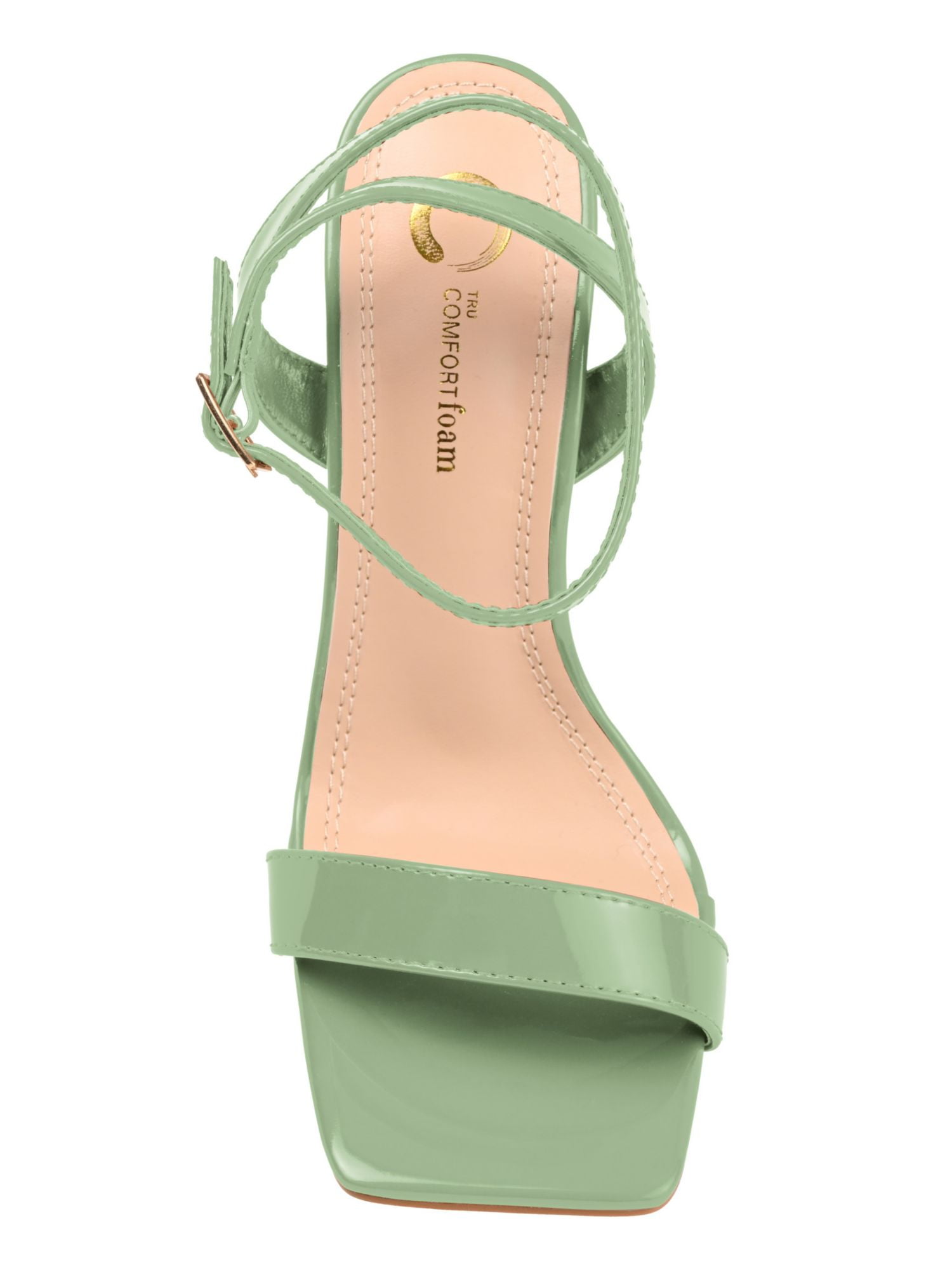 JOURNEE COLLECTION Womens Green Padded Dorian Square Toe Stiletto Buckle Heeled Sandal 8.5