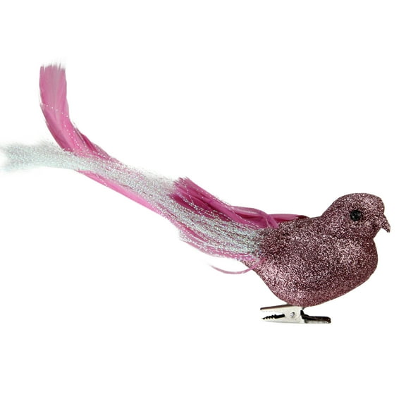 Northlight Glitter Winged Bird Clip On Glass Christmas Ornament - 5.5" - Orange Red and Pink