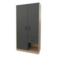 thumbnail image 1 of FM FURNITURE Lugoff Garde-Robe avec Deux Portes et Tiroir Gris Mat et Chêne Naturel, 1 of 8