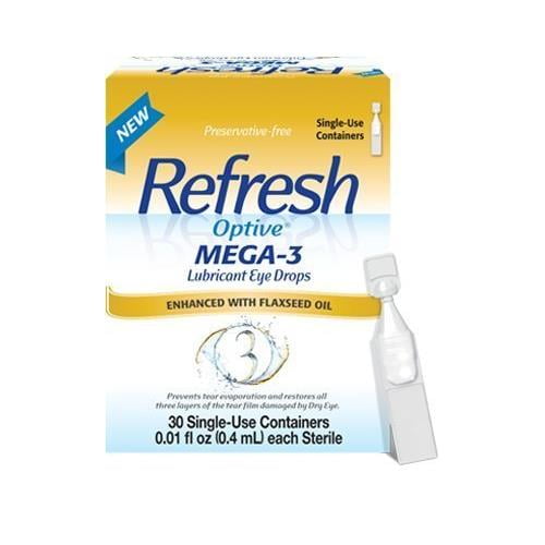 2 Pk Refresh Optive Mega3 Lubricant Eye Drops 30 SingleUse Containers