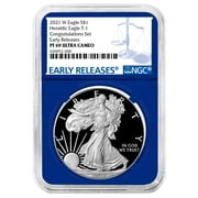 2021-W Proof $1 Type 1 American Silver Eagle Congratulations Set NGC PF69UC ER Blue Label Blue Core
