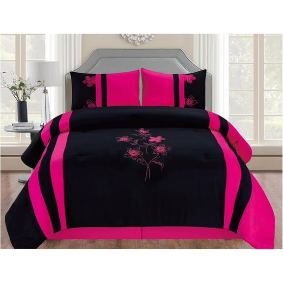 8PC King Pink Iris Comforter Set with Sheet Set - Complete Bedding Set
