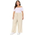 thumbnail image 3 of DARING DIVA Women's Plus Cotton Linen Summer Palazzo Pants with Pockets 1X Apricot, 3 of 6