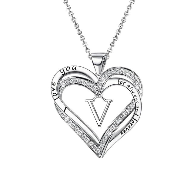 Heliisoer Ladies Double Heart Diamond Necklace With Couple Necklace