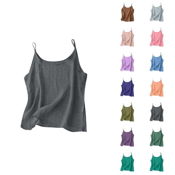 Linen Tank Tops for Women Summer Lightweight Spaghetti Strap Scoop Neck Loose Camisole Tops Beach Vacation Outfits