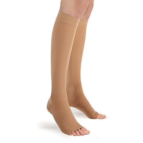 Futuro Bas Thérapeutiques Longueur Genou pour Hommes/femmes, Aide à Soulager les Symptômes des Veines Araignée Douces, Compression Ferme, Bout Ouvert, Grand, Beige