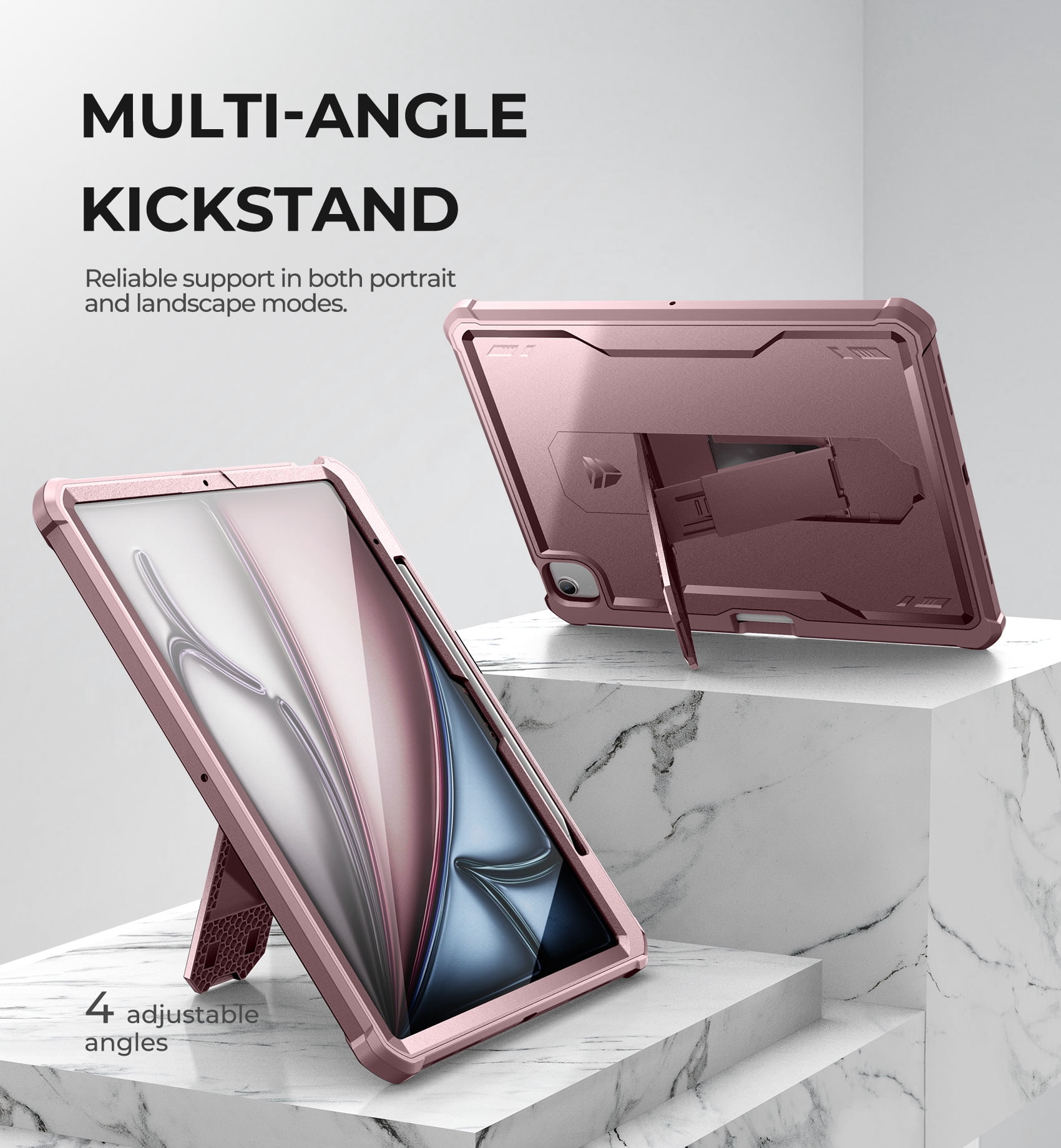 Dexnor for iPad Air 13 Inch Case 2025/2024 (M3/M2) with Pencil Holder, [Built-in Screen Protector & Multi-Angle Kickstand] Heavy Duty Shockproof Full Body Protective Cover for iPad Air 13, Pink