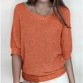 thumbnail image 2 of Umfun Pullover Sweaters for Women Loose Casual Knitted Solid Printed Sweater Round Neck 3/4 Sleeve Soft Touch Lightweight Sweaters Orange M, 2 of 5