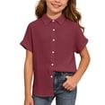 thumbnail image 2 of Girls Button Down Shirt Short Sleeve Collared Plain Casual Lightweight Dress Shirts (5-16y), 2 of 5