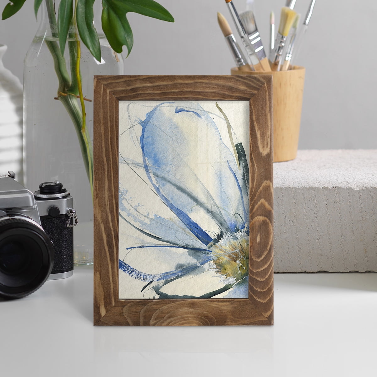 Cobalt & Paynes Petals I - Framed Print w/glass - Walnut