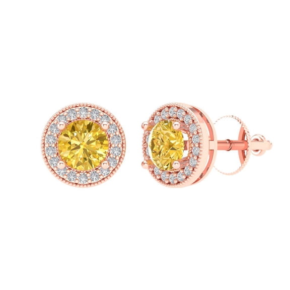 1.18 ct Screw-Back Stud Earrings for Women | 5mm Round Cut Simulated Yellow Diamond | 18K Rose Gold