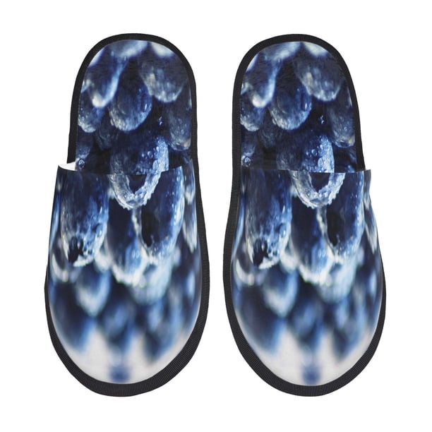 Balery Blueberry Pantuflas de Casa de Felpa Silenciosas con Diseño Estampado, Zapatillas Cómodas Antideslizantes de Algodón para Interior-Large