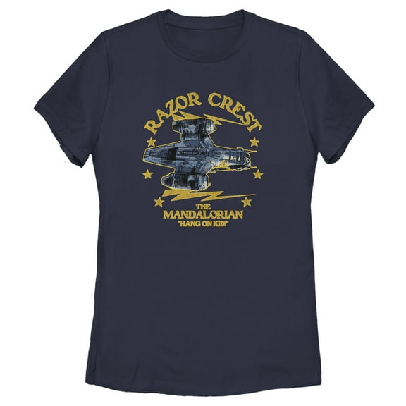 Women's Star Wars: The Mandalorian Razor Crest Hang On Kid Graphic Tee Navy Blue 2X Large
