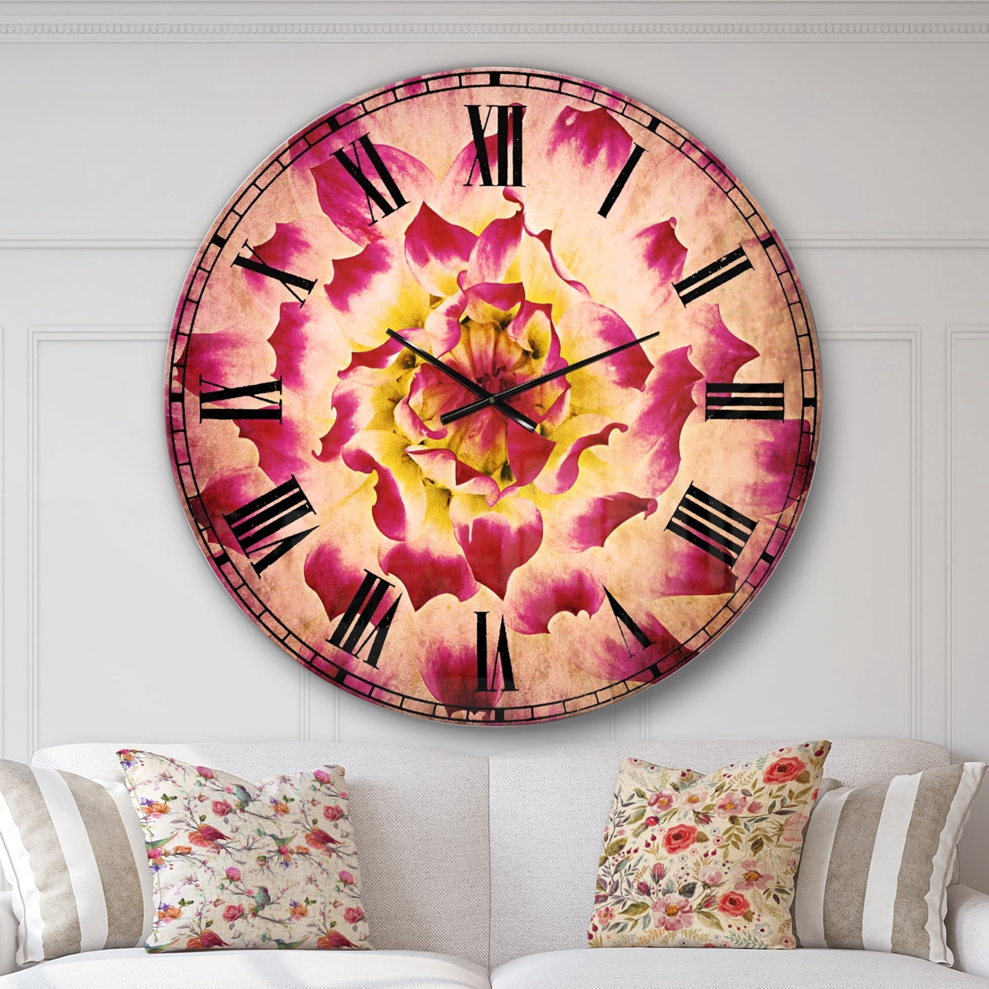Designart 'Smooth White Rose Flower Petals' Traditional wall clock