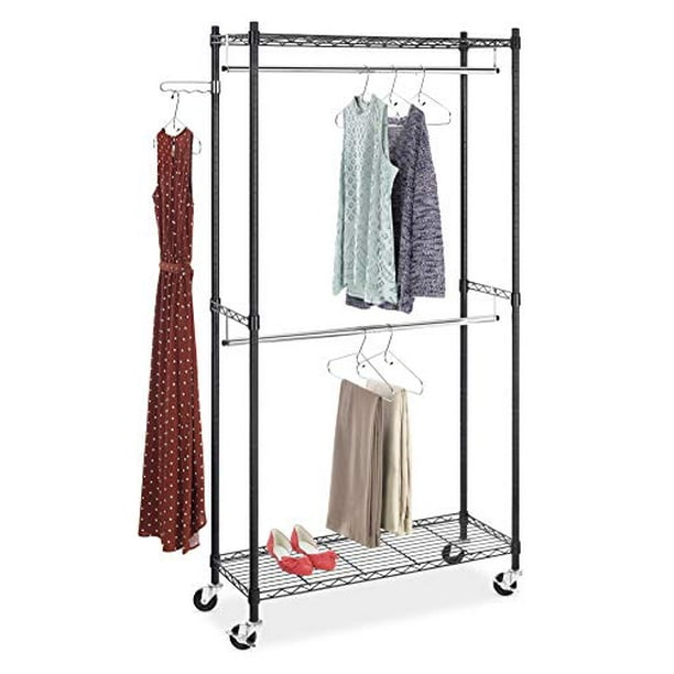 Whitmor, Inc Supreme Double Rod Rolling Garment Rack in Black
