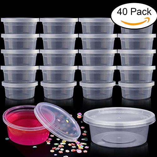 40 Pack Slime Containers, Leakproof Clear Plastic Foam
