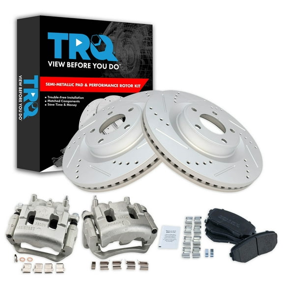 TRQ Front Performance Brake Pad & Rotor Kit Brake Caliper Brake Pads Brake Rotors Set Semi-Metallic Vented Premium G-Coated Fits Select 2007-2014 Ford Edge 2007-2015 Lincoln MKX