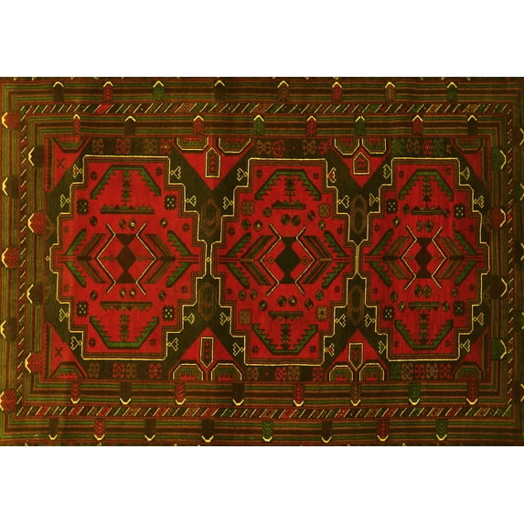 Ahgly Company Machine Washable Indoor Rectangle Persian Yellow Traditional Area Rugs, 2' x 4'