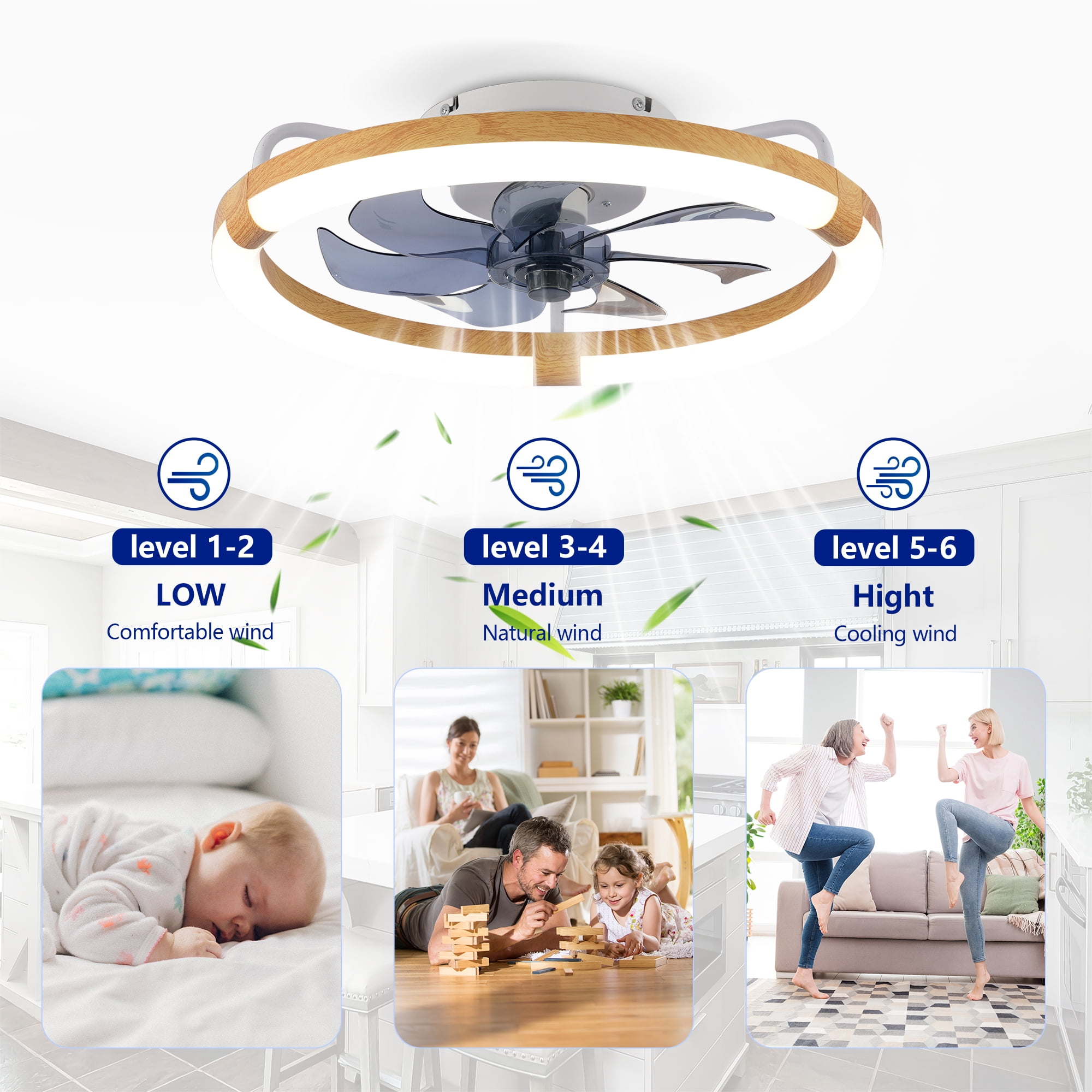 Leumius 20" Ceiling Fans with Light and Remote, 3000-6500K Dimmable Modern Flush Mount LED Fan Light, 6 Speeds, Quiet DC Motor for Living Room Bedroom Kitchen Matte White
