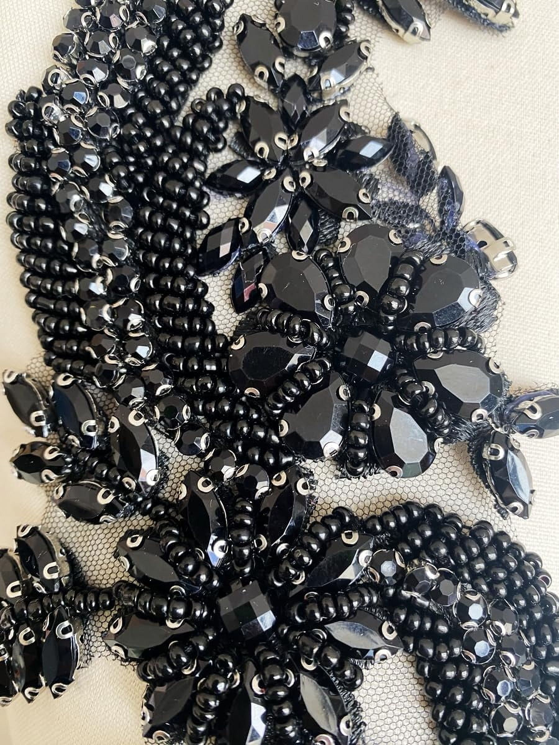 1 par de parches de cristal hechos a mano con cuentas corpiño encaje DIY apliques parches accesorio para ropa de vestir 35X12cm (negro)