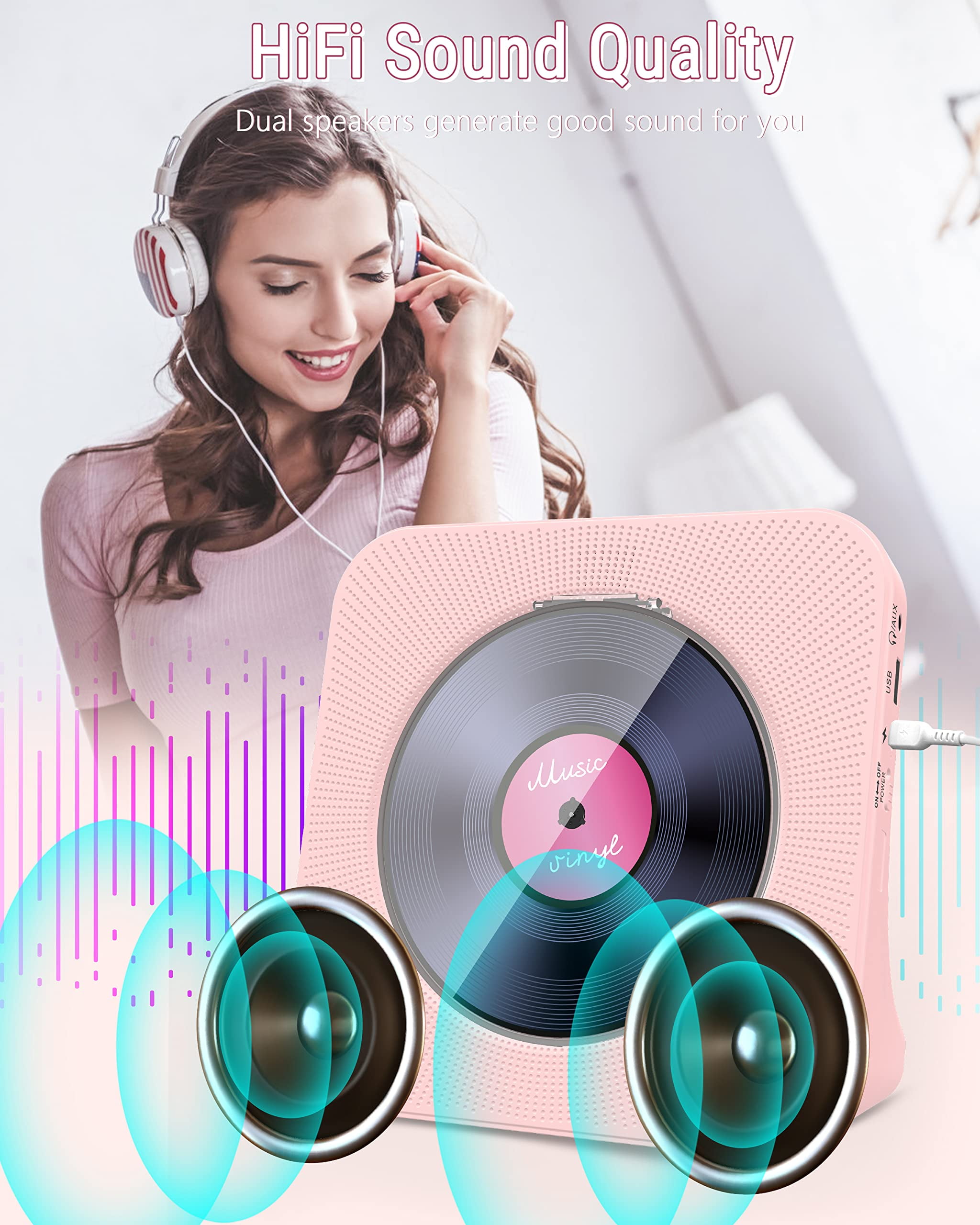 Jazmm CD Player Portable with Bluetooth, HiFi Sound Speaker, FM Radio CD Music Player for Home with Remote Control,  for Home Desktop