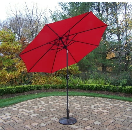 - Oakland Living Corporation Red Black Polyester Iron 9-foot Oasis Crank and Tilt Outdoor Umbrella