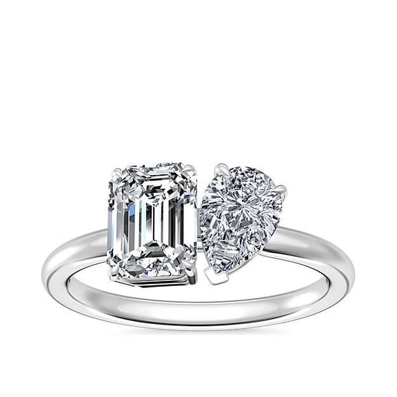 1.00 Carat Emerald & Pear Natural Diamond Wonderful Two Stone Ring for Anniversary Gift Solid 14K White Gold Size 7