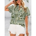 thumbnail image 4 of PRETTYGARDEN Boho Short Sleeve Floral Work Blouses for Women Dressy Casual V Neck Puff Sleeve Loose Chiffon Flowy Tops Shirts, 4 of 7
