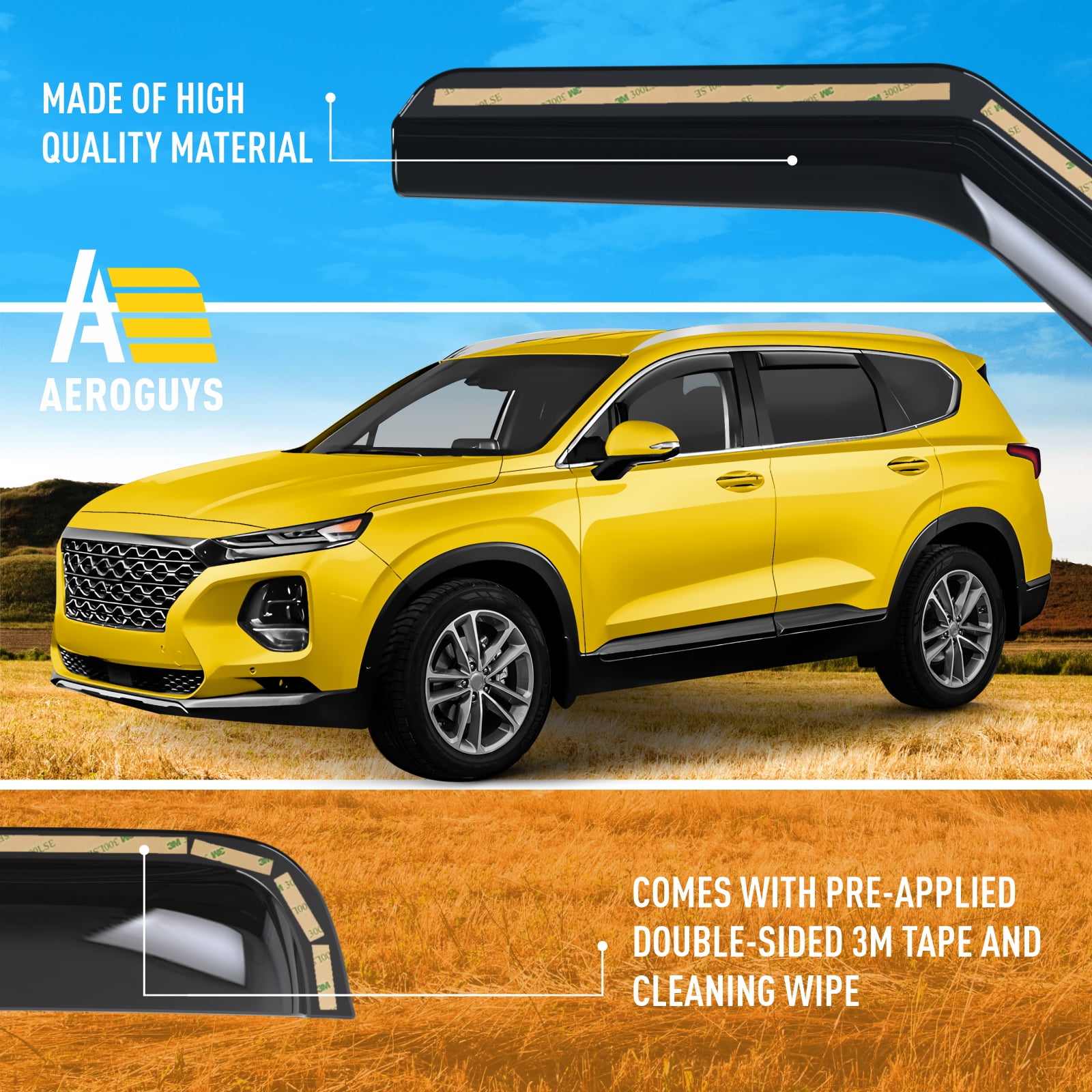 Extra Durable Window Deflectors In-Channel Window Visors Rain Guards Fit for Hyundai Santa Fe 2019-2023, Sun Visors, Wind Deflectors, Vent Visors, Car Accessories - 4pcs. AG0728