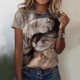thumbnail image 1 of ICHUANYI Clearance Women Casual Printed Short Sleeve Round Neck Pullover Blouse T-shirt Tops(Khaki, XL) ICHUANYI WER2023081116078, 1 of 4