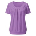 thumbnail image 3 of Scyoekwg Womens Tops Short Sleeve Casual Comfy Summer Loose Blouses Ladies Tops Solid Color Crewneck Pleated Tunic Tops (Purple,L), 3 of 7