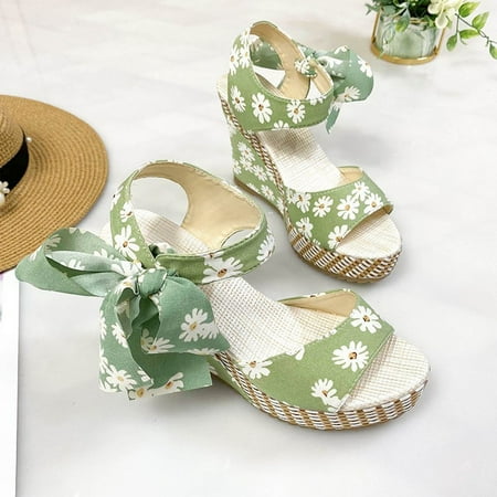 

AOOCHASLIY Women Sandal Clearance Bohemian Waterproof Taiyu Mouth Thick Bottom Flower Lace Wedge Sandals