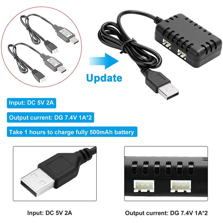 Balance Charger Cable 1A W/ Connector Plug for 2S 7.4V LiPo Battery RC Car Boat Rock Crawler FPV Quadcopter, Black - Walmart.com