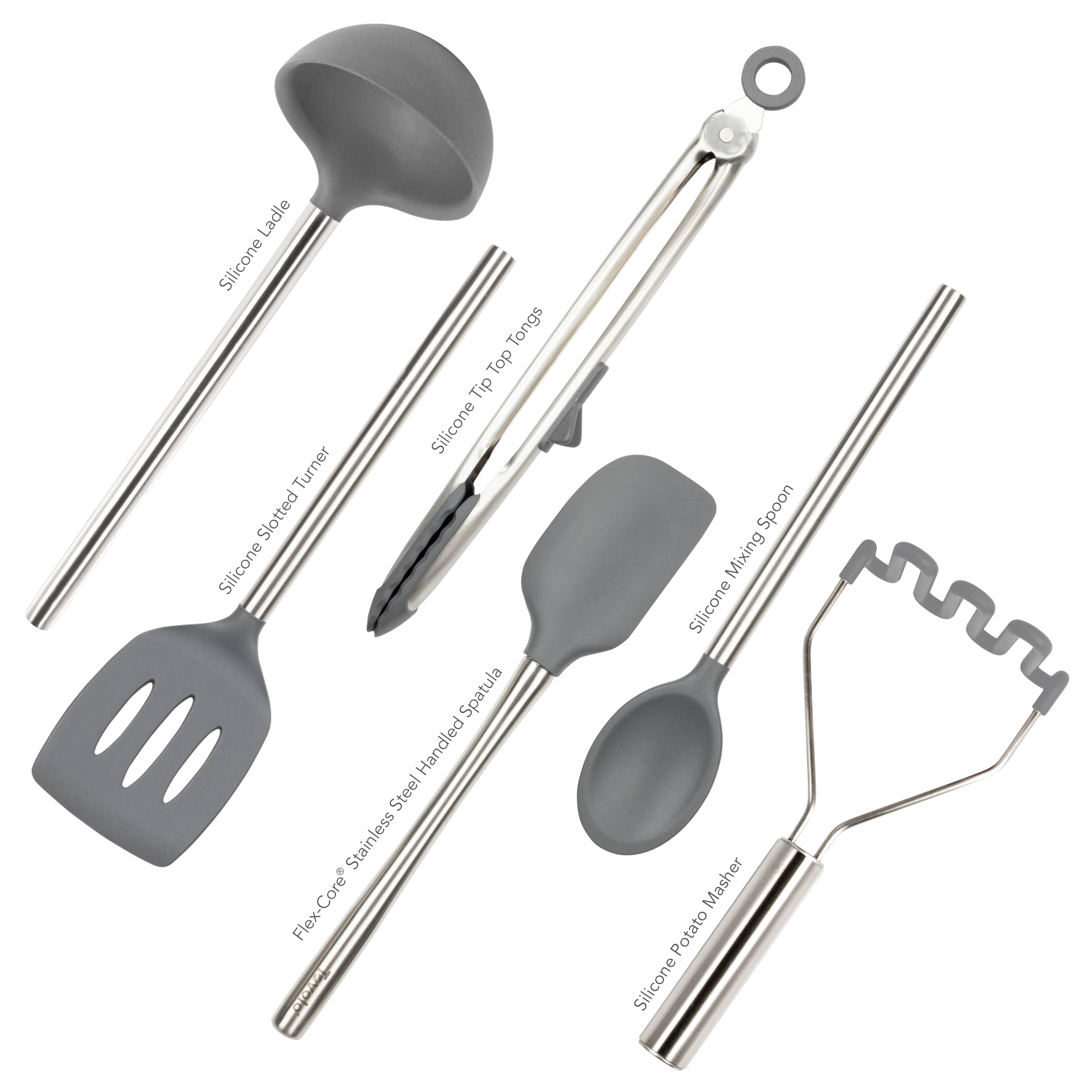 Tovolo Flex-Core Stainless Steel Silicone Utensil Set (Set of 6) - Charcoal