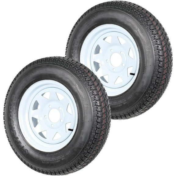 EastVita ST175/80D13 Trailer Tires Rims 175 80 13 Tire 5 Lug White Spoke Wheel Load Range C,6 PLY,Set of 2