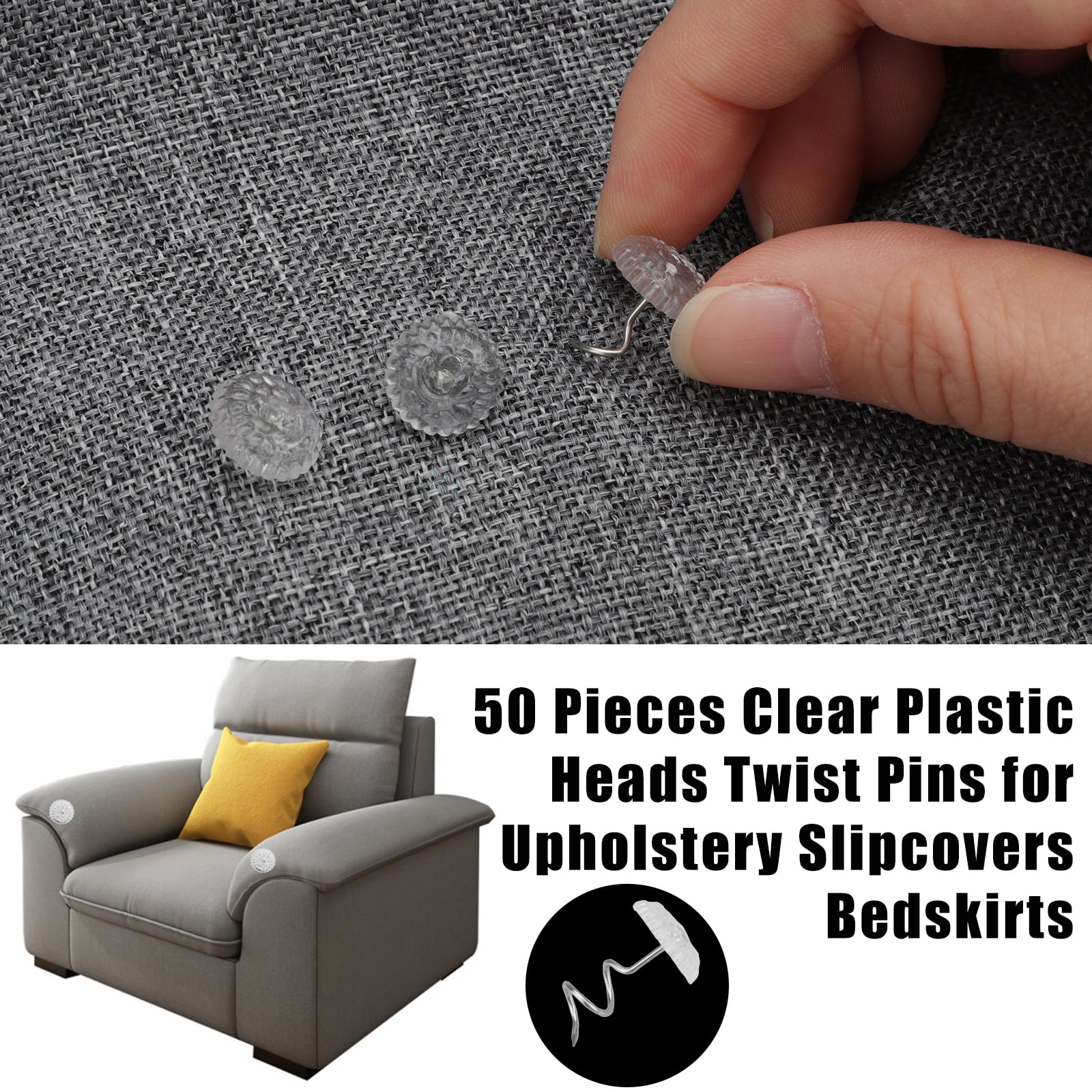 Twist Pins with Clear Heads, Ideas Bedskirt Pins for Holds Bedskirts,  Drapes, Slipcovers and Other Fabric and Materials Securely in Place (100