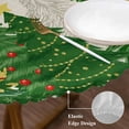 thumbnail image 3 of Green Christmas Round Tablecloth, Fitted Table Cover with Elastic for 55"-60" Round Tables, Xmas Tree Snowflake Stars Winter Rustic Table Cloth Outdoor Indoor Dinning Party Waterproof Tablecloths, 3 of 7