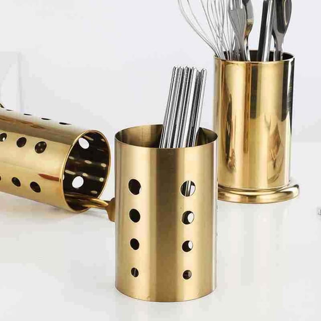 Soporte para palillos de acero inoxidable dorado | Caja de almacenamiento de palillos chinos moderna | Diseño engrosado duradero | Multiusos para palillos, cucharas, cuchillos | Fácil de limpiar |