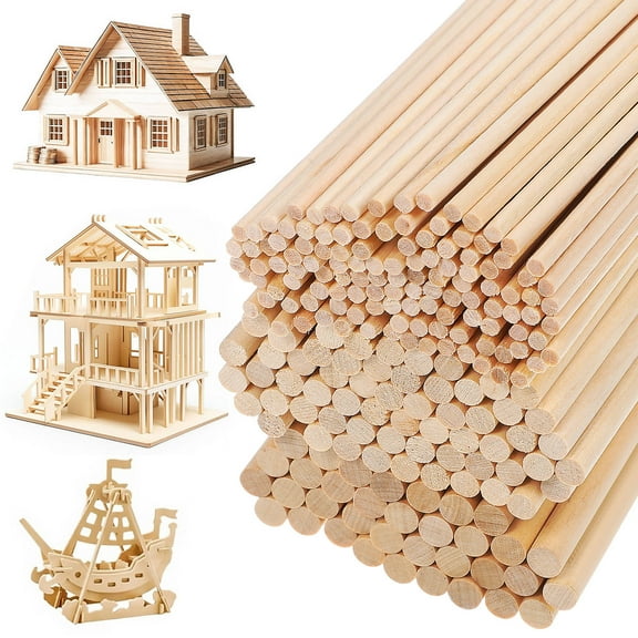 UPOUART 215 Pcs Wood Strips For Crafts Model Building Round Birch Wood