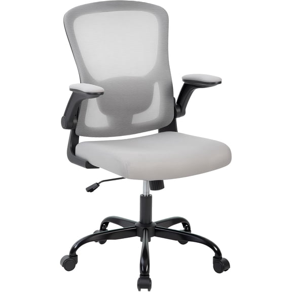 Ergonomic Office Chair with Lumbar Support, Mesh High Back Rolling Computer Chair for Desk, Comfy Flip-up Arms Chair for Home Office, Adjustable Computer Desk Chair for Work, Study, Game, Gray